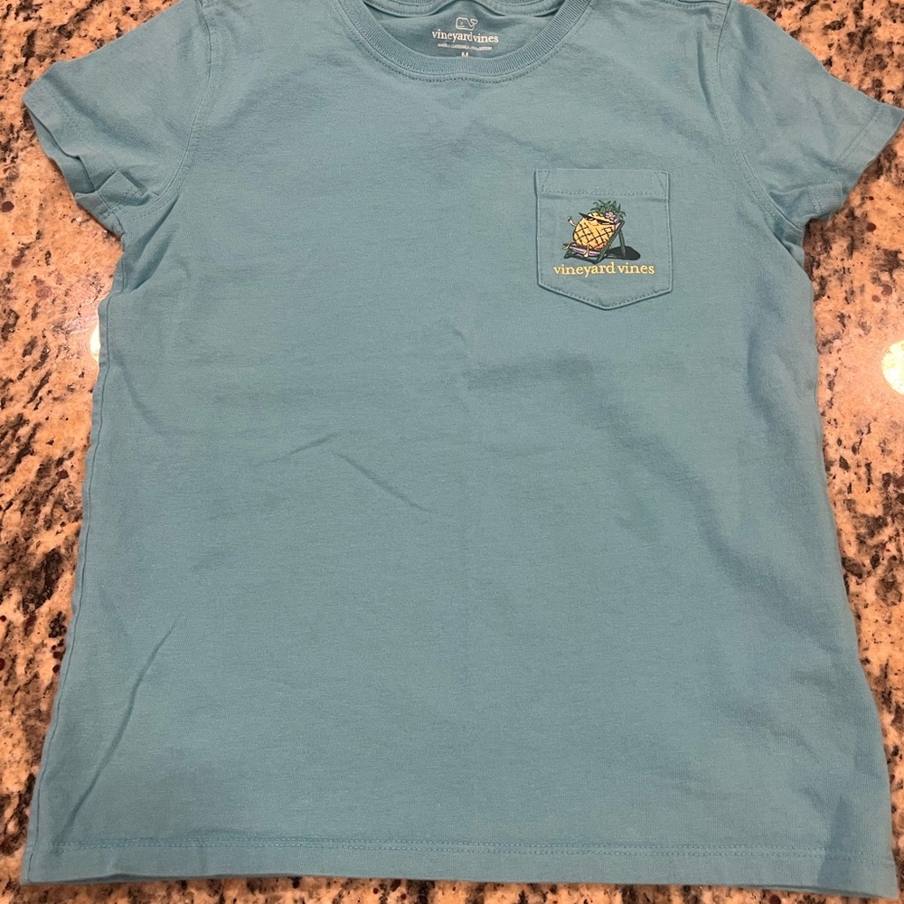 Vineyard Vines Kids Aqua Tee with Pineapple Pocket